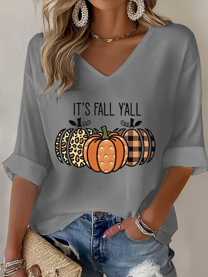 Women's It's Fall Y'all Pumpkin Print Casual T-Shirt