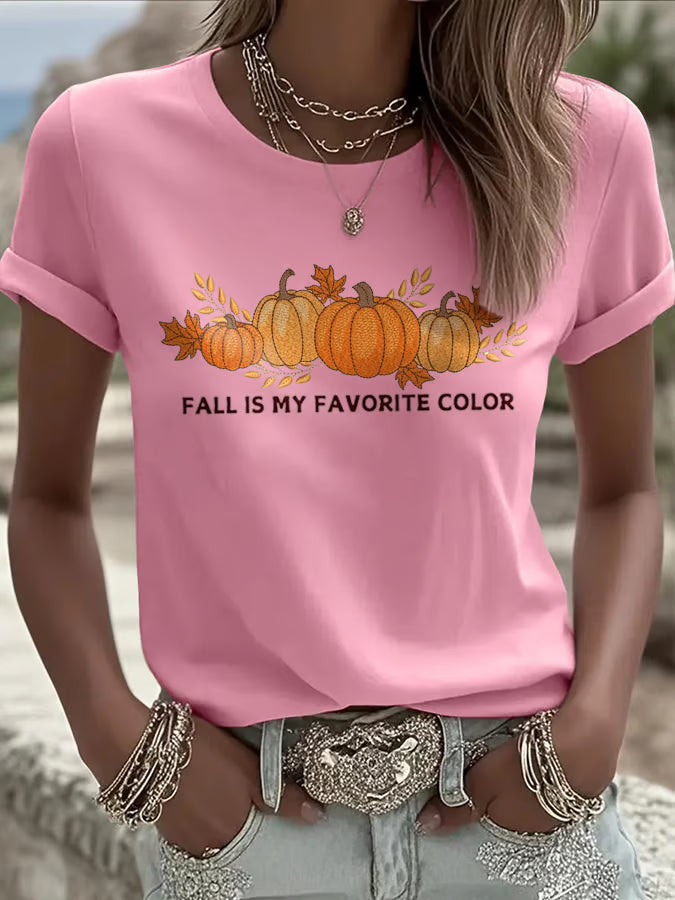 Women's Fall Is My Favorite Color Print Crew Neck T-Shirt