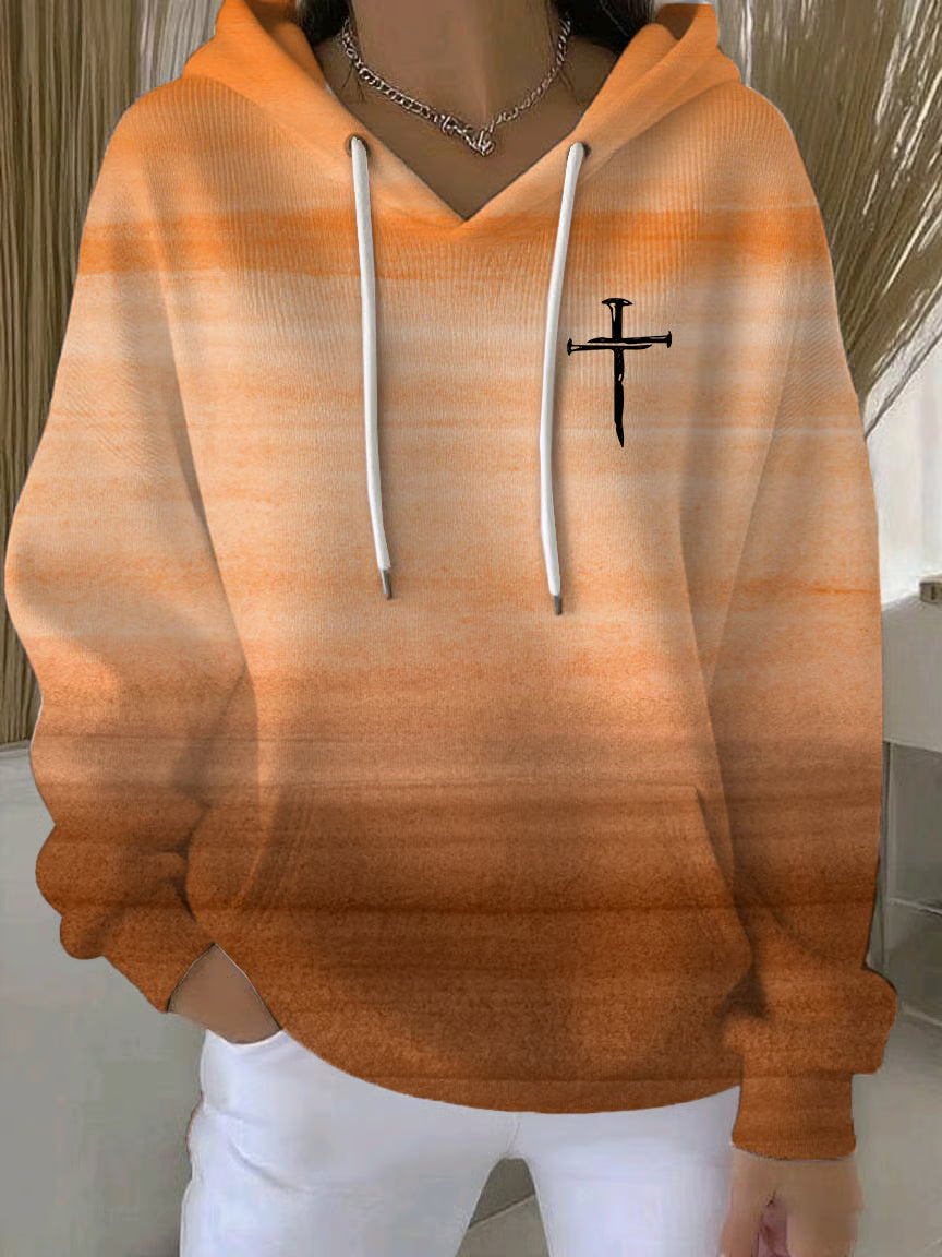 Women's Autumn Gradient Cross Print Casual Hooded Sweatshirt