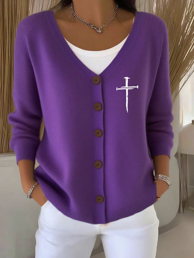 Women'S Faith Cross Print knitted cardigan