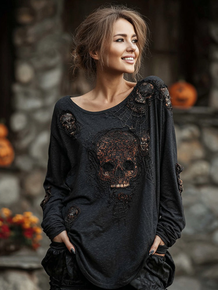 Halloween Skull Themed Women's Long Sleeve T-shirt