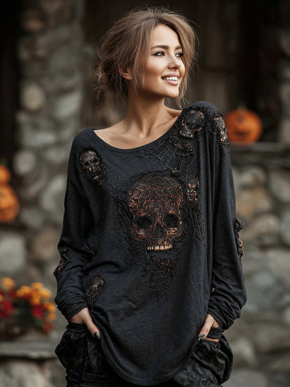 Halloween Skull Themed Women's Long Sleeve T-shirt