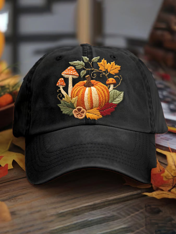 Women's casual autumn maple leaf pumpkin washed cotton hat