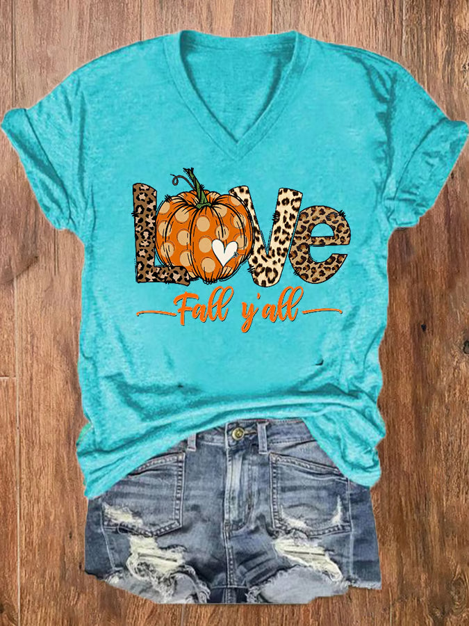 Women's IT'S FALL Y'ALL Print V-Neck Tee