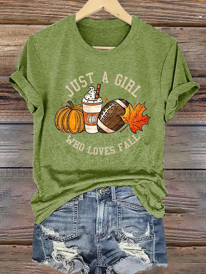 Women's Just A Girl Who Loves Fall Printed Casual T-Shirts