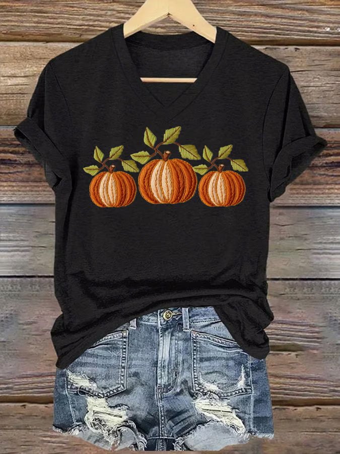 Women's Autumn Pumpkin Print T-Shirt