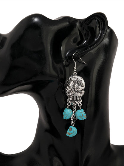 Sugar Skull Carved Turquoise Pendant Earrings