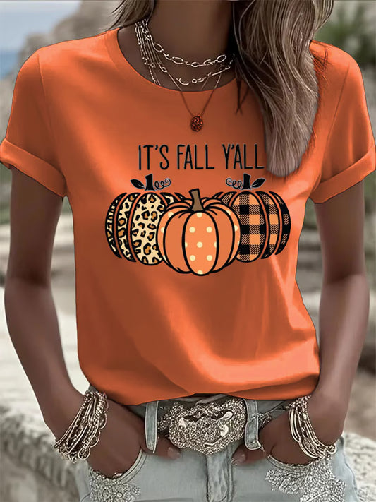 Women's It’s Fall Y’all Pumpkin Print Casual T-Shirt