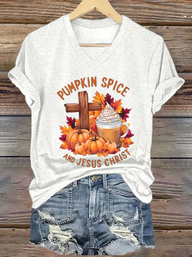 Women's Pumpkin Spice & Jesus Christ Print T-Shirt