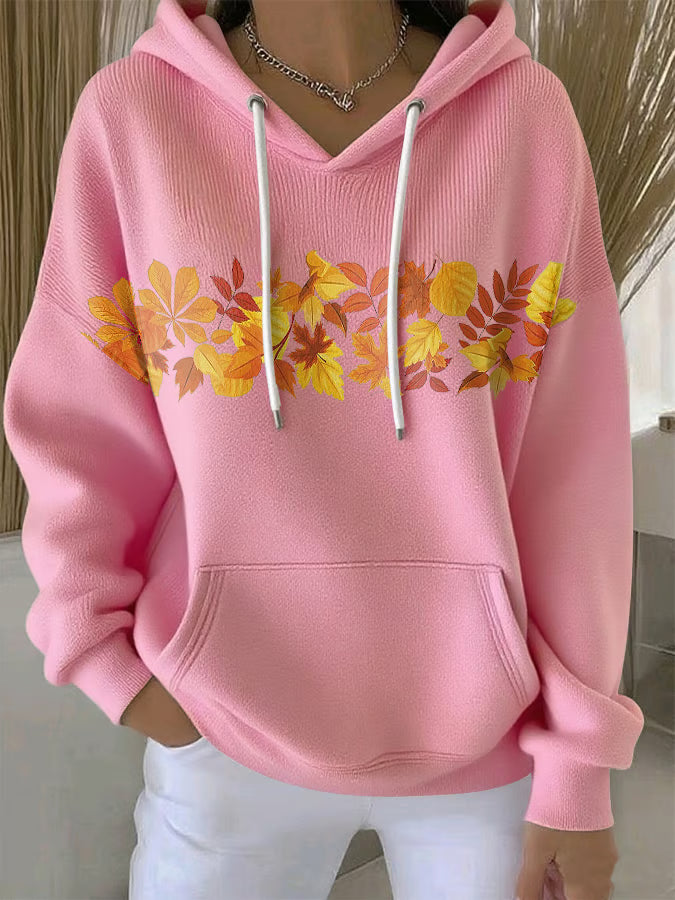 Women's Casual Maple Leaf Autumn Long Sleeve Hoodie