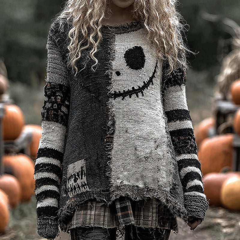 Halloween Evil Face Art Cozy Knit Sweater