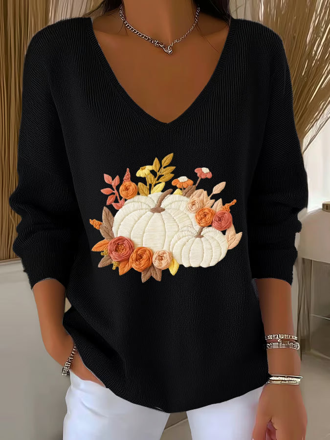 Women's Casual Autumn Pumpkin Striped Long Sleeve T-shirt