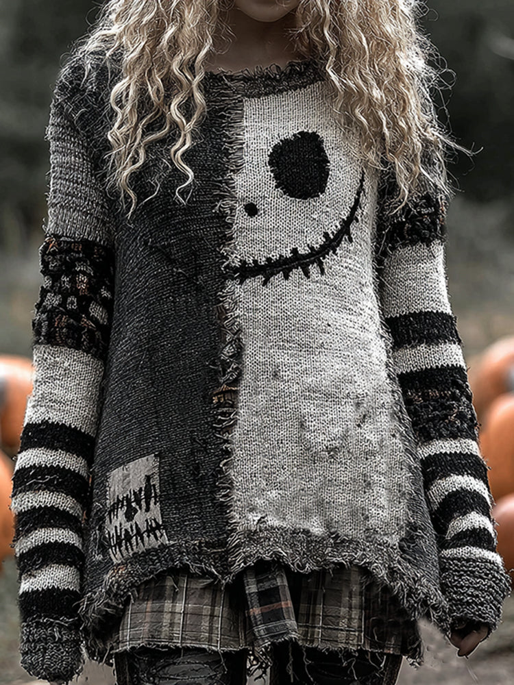 Halloween Evil Face Art Cozy Knit Sweater