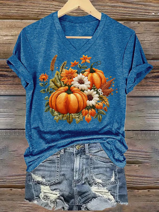 Women's Casual Autumn Pumpkin Short Sleeve T-Shirt