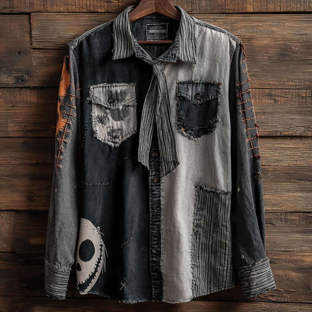 Men's Halloween Ghost Face Print Casual Shirt
