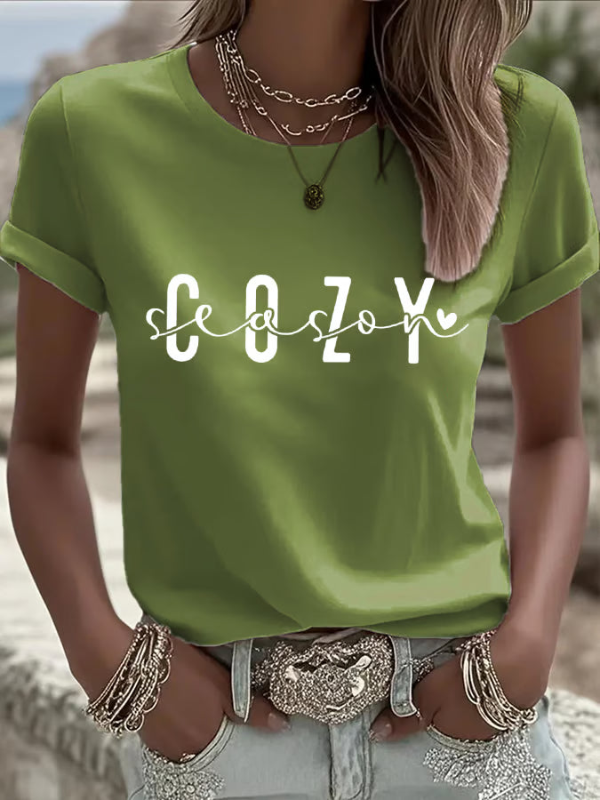 Women's Cozy Season Printed Casual T-Shirt