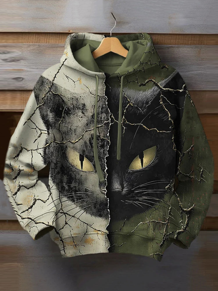 Men's Black Cat Dark Art Print Casual Hoodie