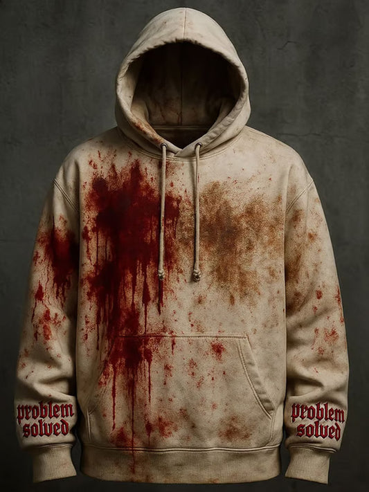 Men's Retro Blood Stain Problem Solved Printed Hoodie