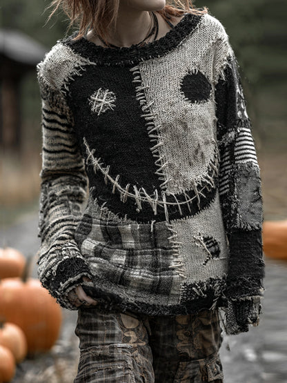 Halloween Evil Face Art Cozy Knit Sweater