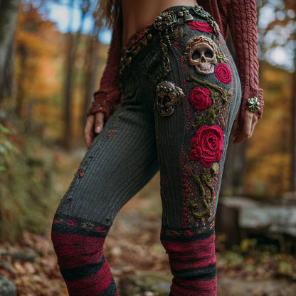 Women's Vintage Sugar Skull Rose Pattern Comfort Leggings