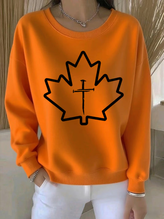 Women's Autumn Leaf Cross Print Casual Sweatshirt