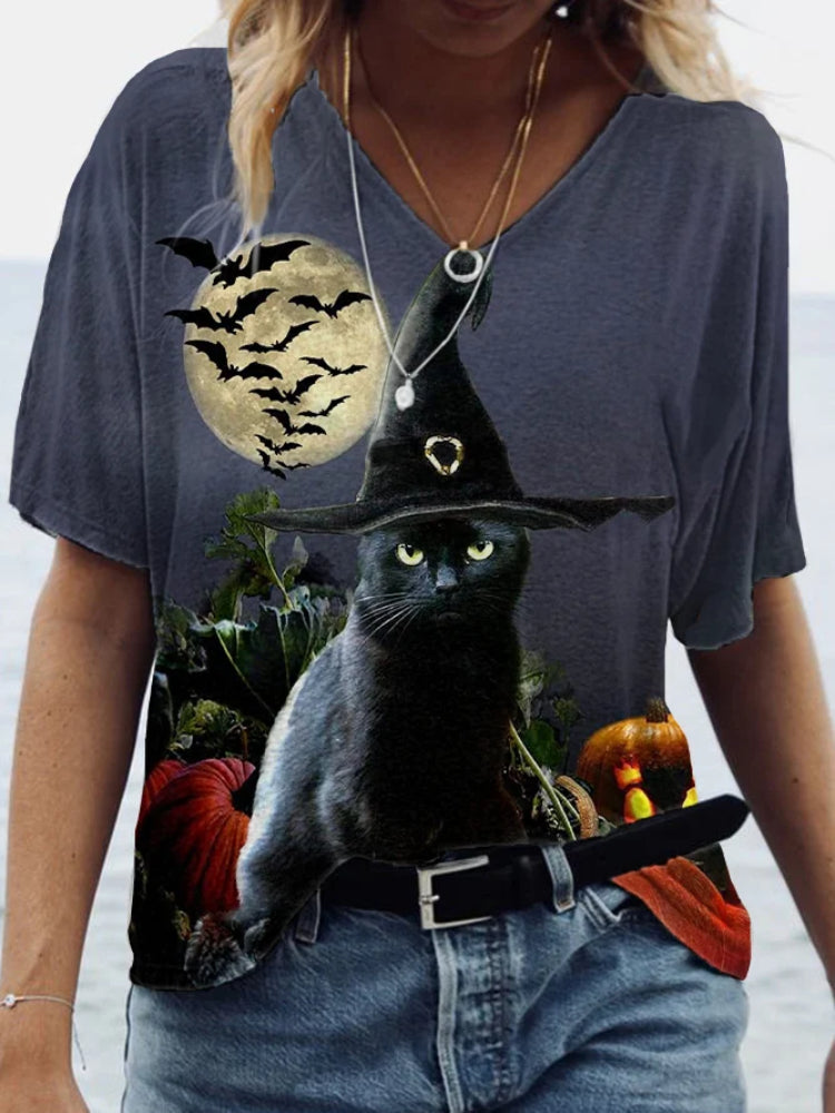 Women's Black Cat Casual T-Shirt