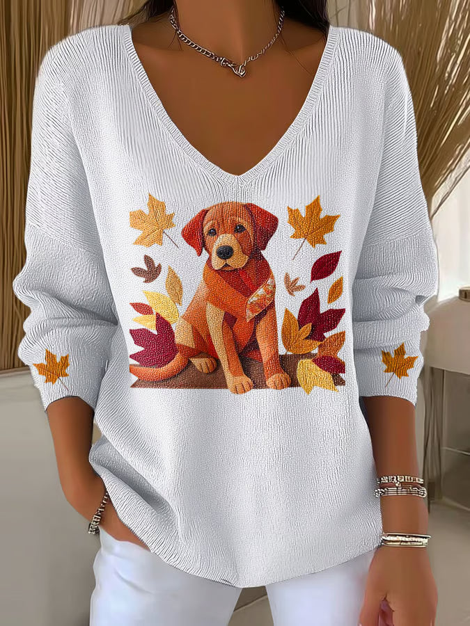 Women's Cute Dog Print Long Sleeve Top