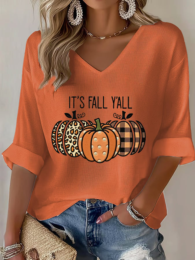 Women's It's Fall Y'all Pumpkin Print Casual T-Shirt