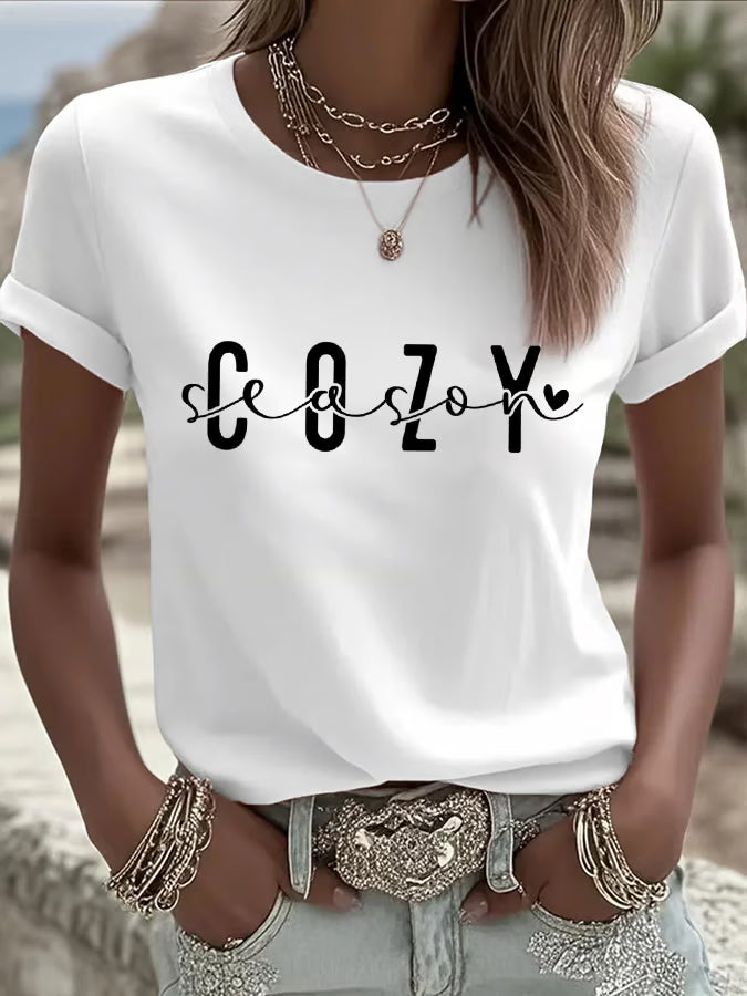 Women's Cozy Season Printed Casual T-Shirt