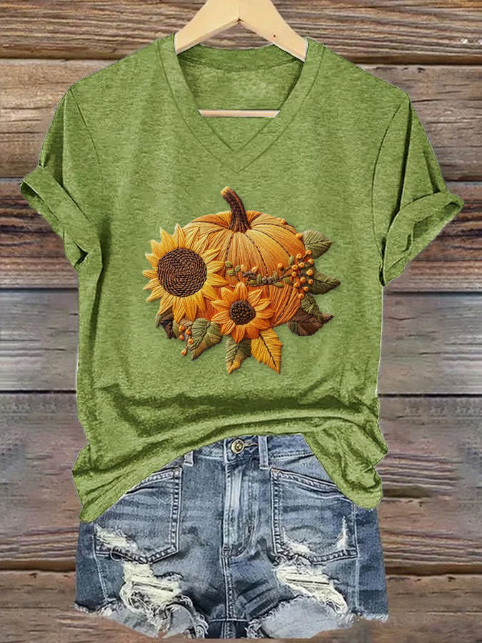 Women's Floral Pumpkin Halloween T-Shirt