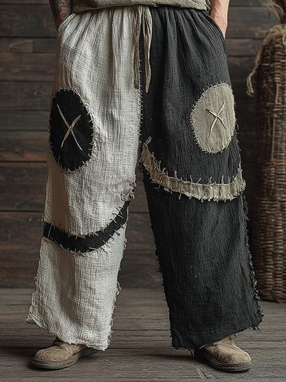 Halloween Spooky Smiley Face Stitching Pattern Casual Wide-leg Pants