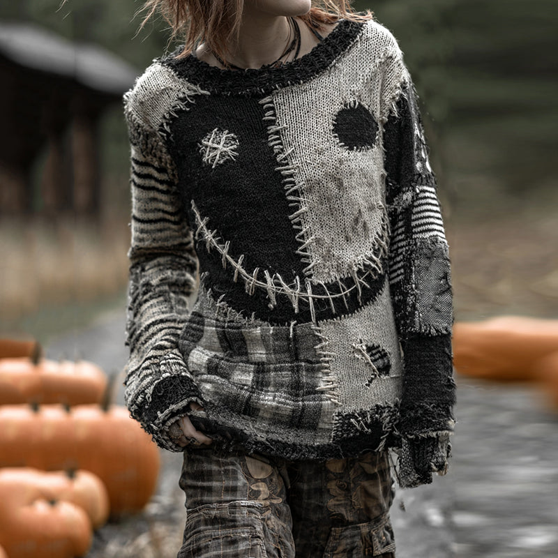 Halloween Evil Face Art Cozy Knit Sweater