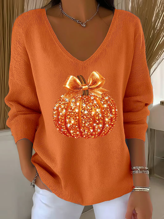 Women's Sequin Pumpkin Print Casual Long Sleeve T-Shirt