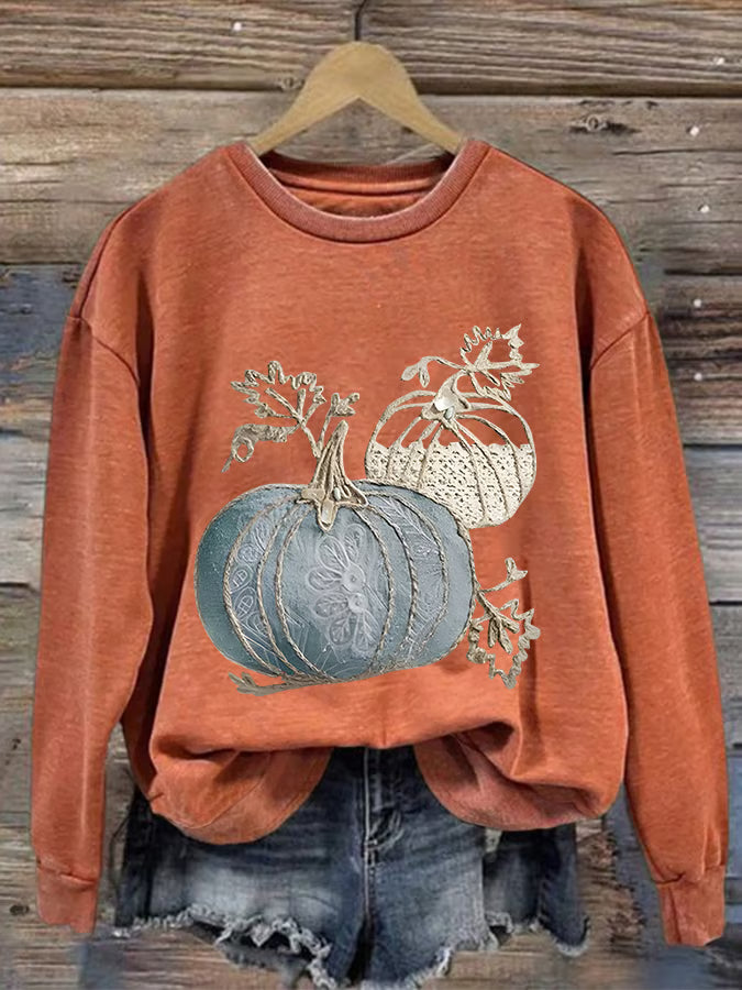 Women'S Casual Pumpkin Print Sweatshirt