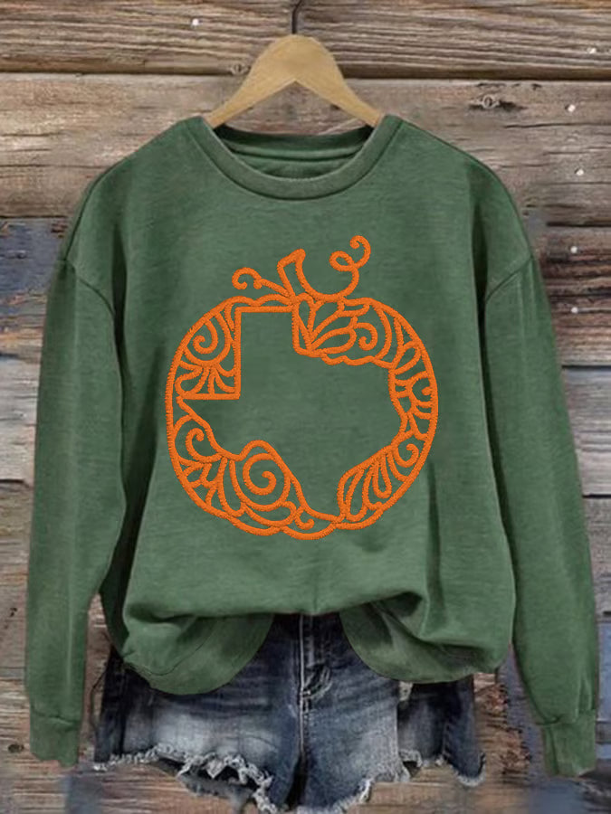 Retro Texas Strong Fall Pumpkins Print Sweatshirt