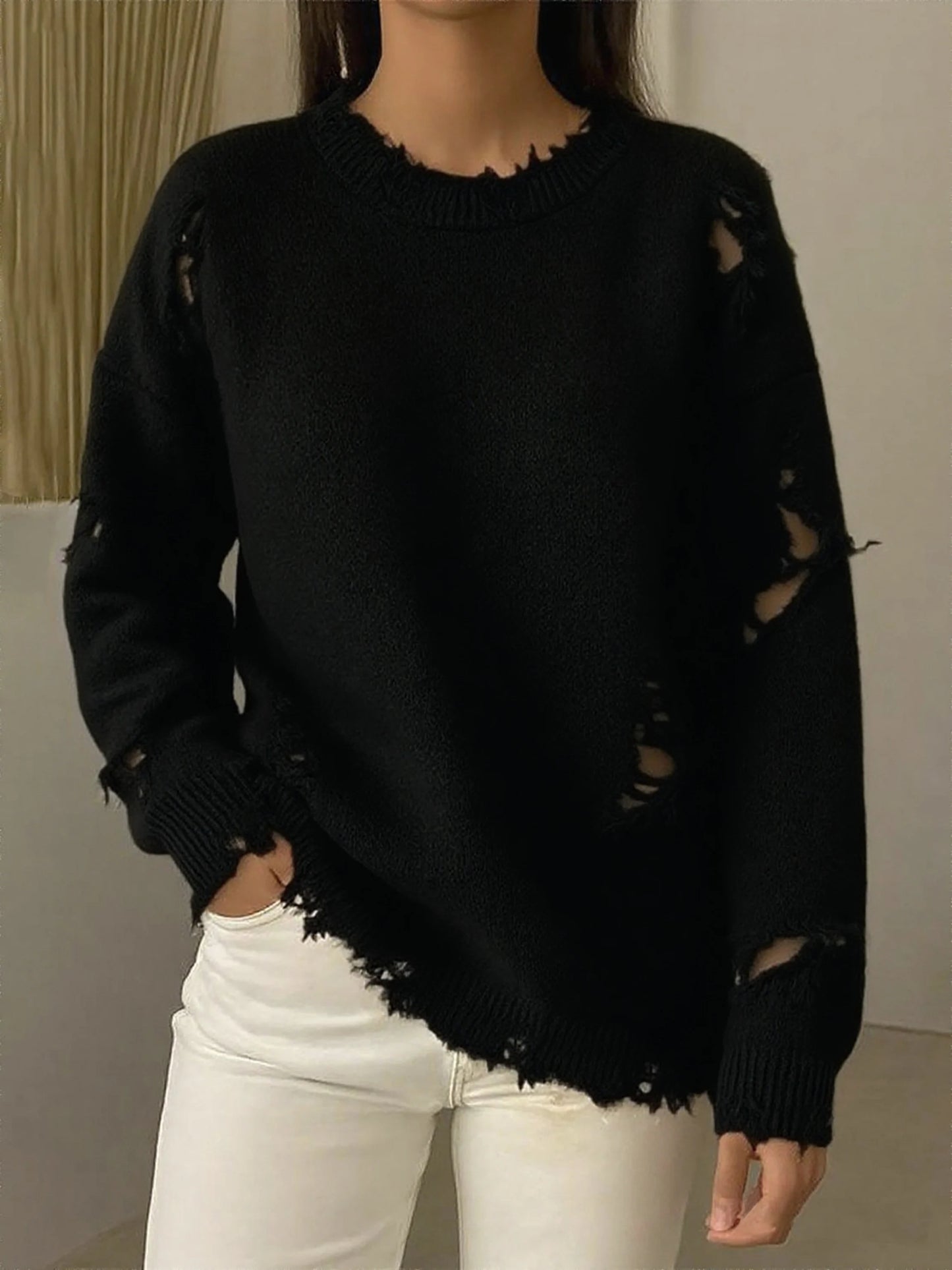 Women's Fashionable And Casual Holes Knit Sweater
