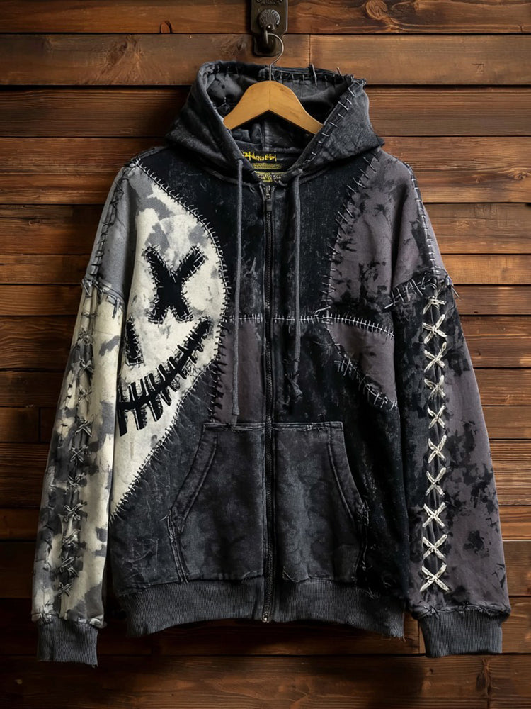 Halloween Spooky Pattern Washed Men's Zip-up Hoodie