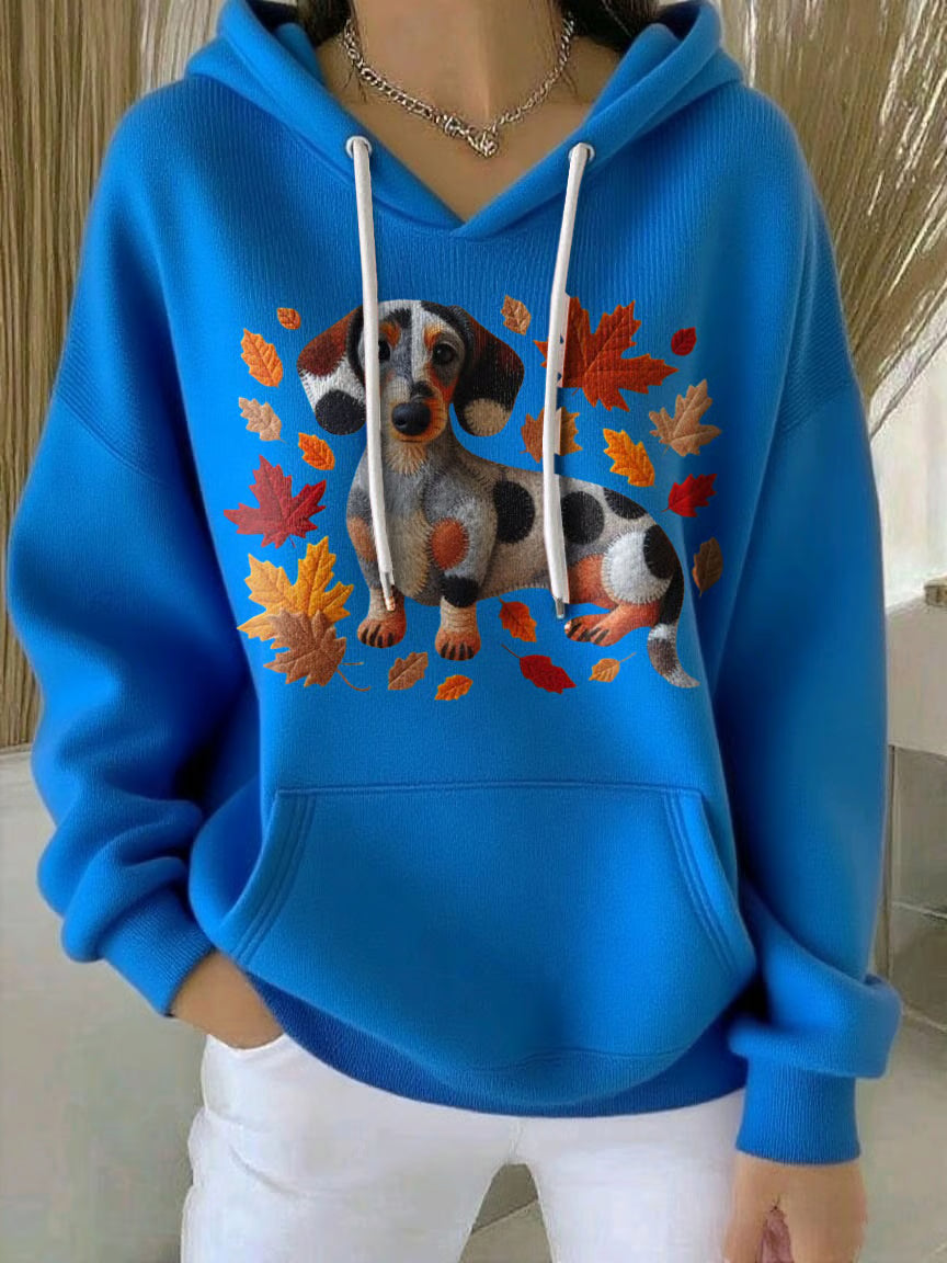 Women's Autumn Dog Print Casual Hoodie
