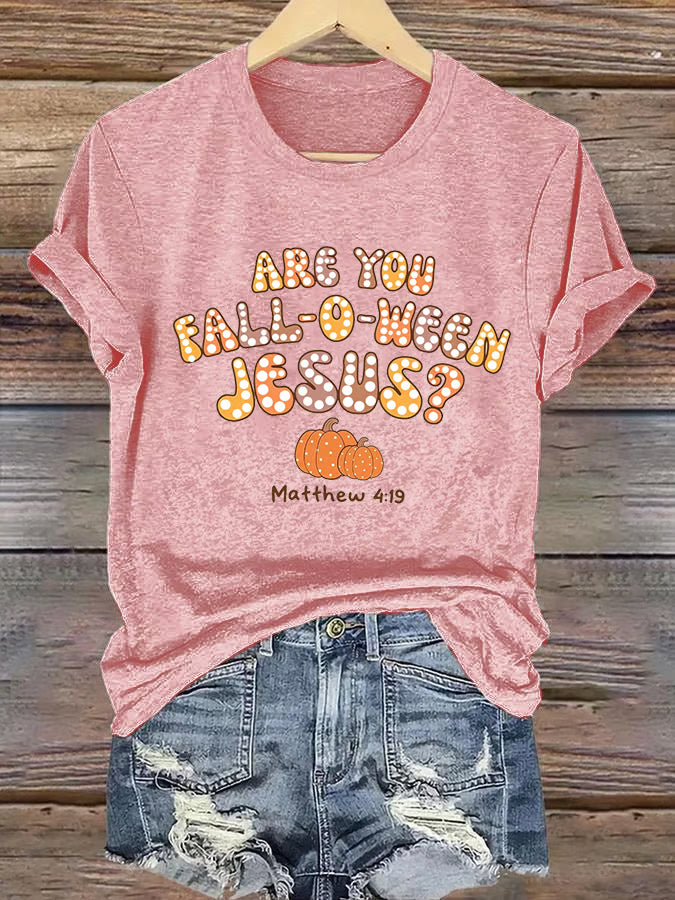 Women'S Casual Halloween Are You Falloween Jesus Matthew 4:19 Print Short Sleeve V Neck T-Shirt