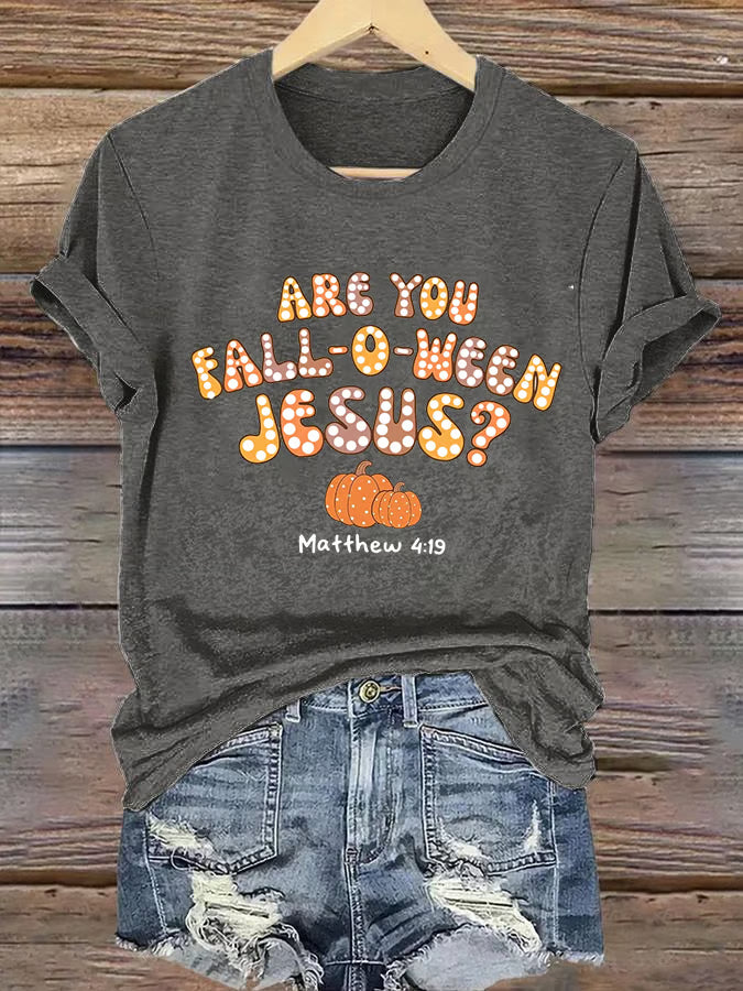Women'S Casual Halloween Are You Falloween Jesus Matthew 4:19 Print Short Sleeve V Neck T-Shirt