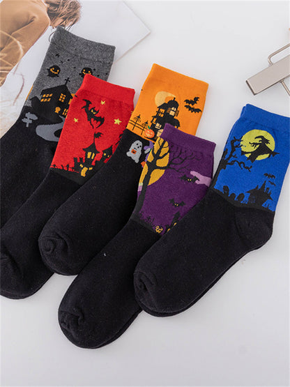 Halloween Inspired Contrast Color Knit Socks