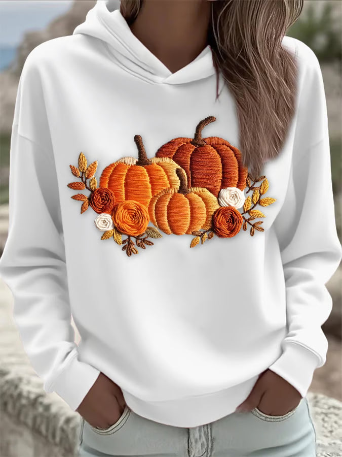 Women's Casual Orange Pumpkin Print Hoodie