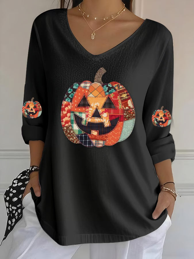 Women's Casual Autumn Pumpkin Bubble Ruffle Long Sleeve Top