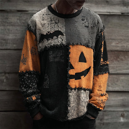 Halloween Pumpkin & Bat Irregular Patchwork Men's Sweatshirt