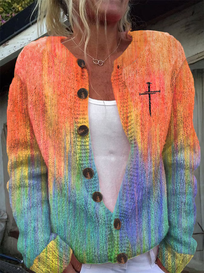 Women's Fall Cross Print Sweater Cardigan