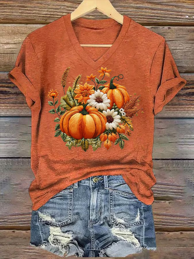 Women's Casual Autumn Pumpkin Short Sleeve T-Shirt