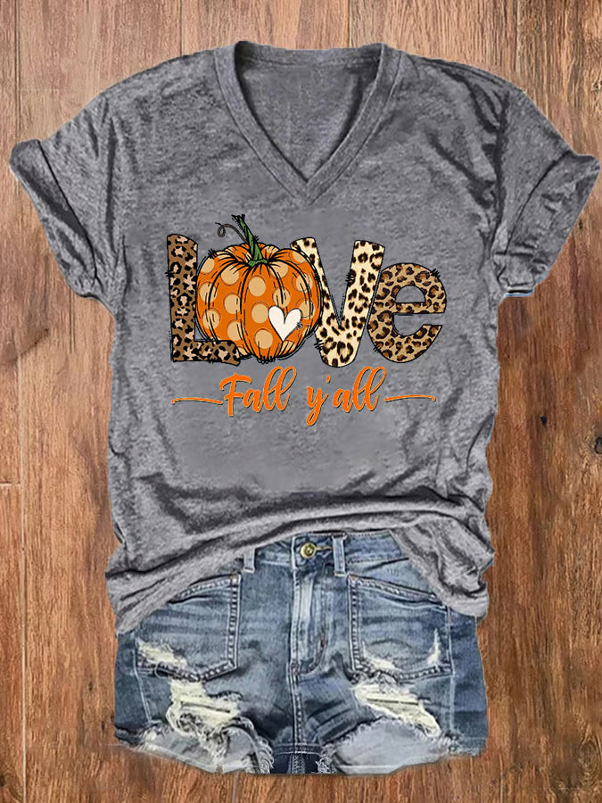 Women's IT'S FALL Y'ALL Print V-Neck Tee