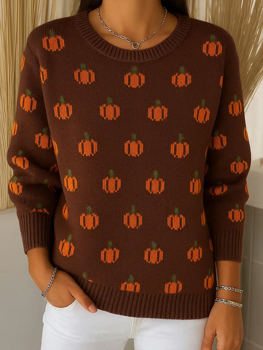Women's Retro Pumpkin Print Cardigan