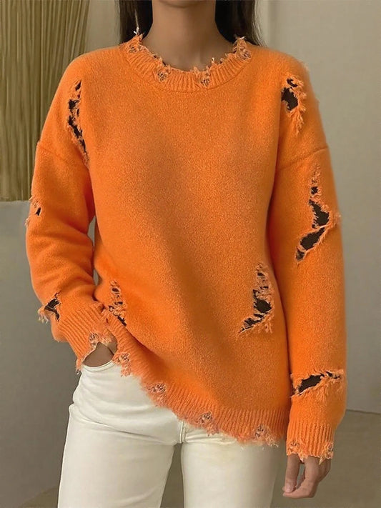 Women's Fashionable And Casual Holes Knit Sweater