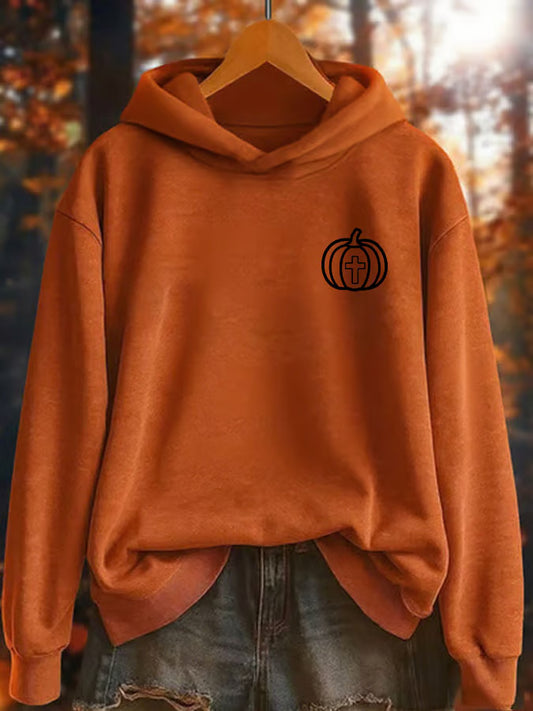 Women's Autumn Pumpkin Cross Print Hoodie
